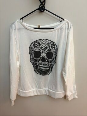 Ealey Fushi Sugar Skull Off Shoulder Graphic Top White XL EUC